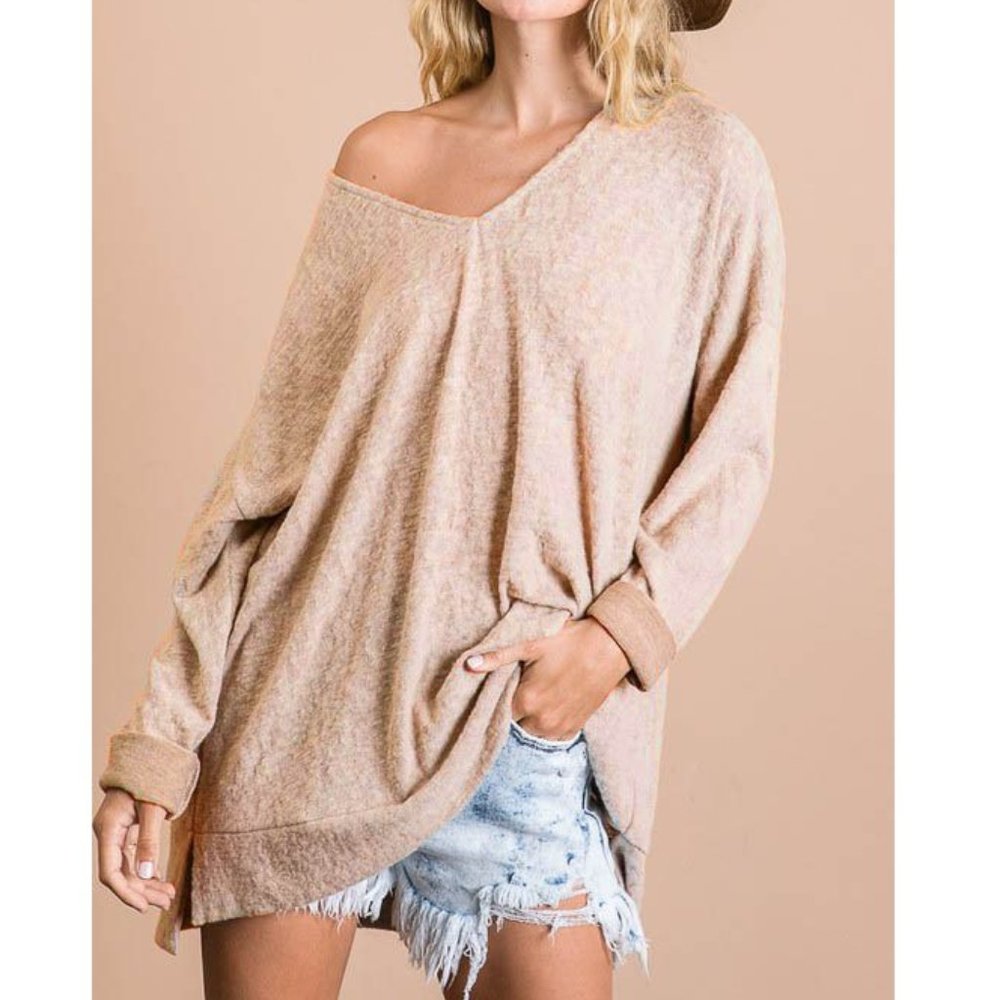 Soft Brushed Textured V-Neck Top